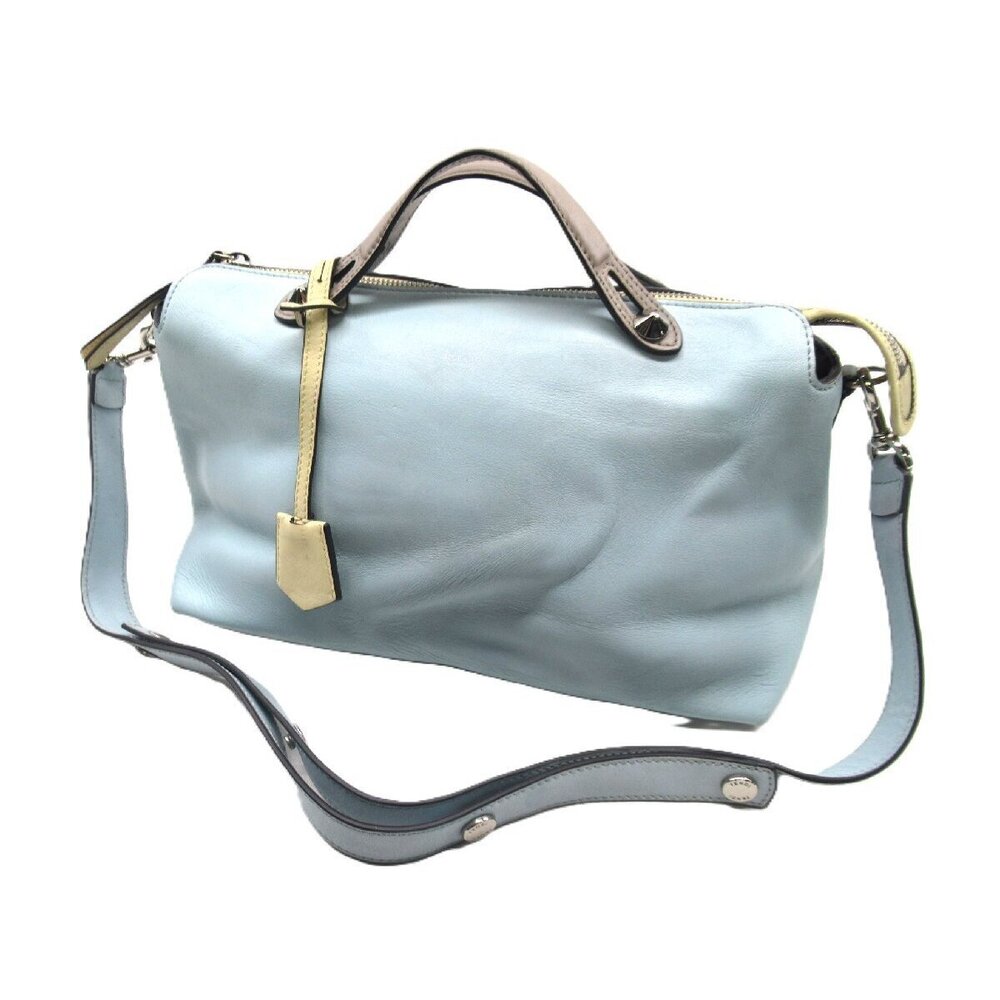 FENDI By The Way Bag Hand Shoulder Leather Blue Gray